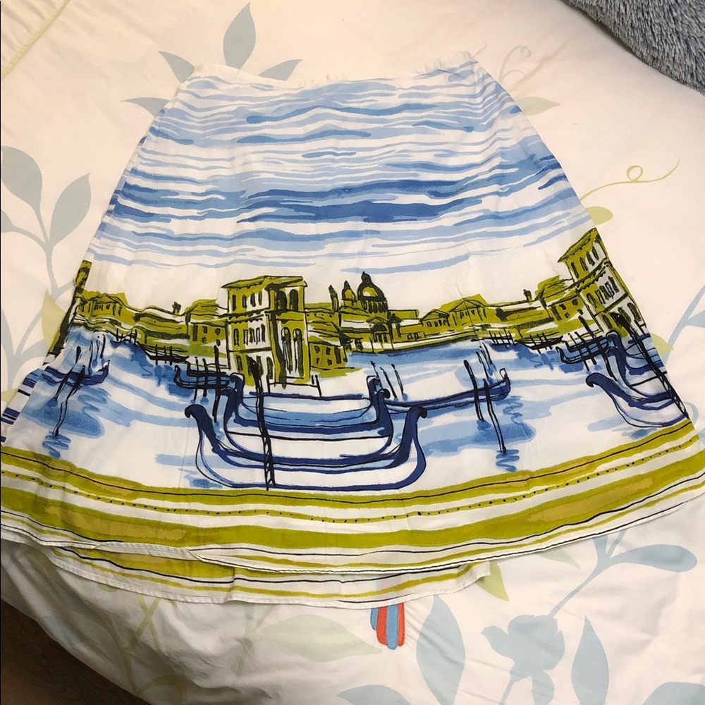 JM Collection Venice Print A-line Skirt in Blue and Green